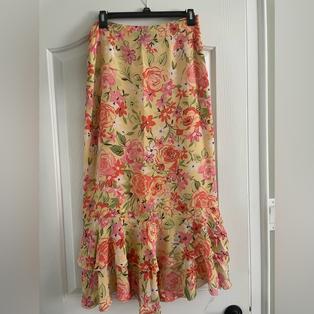 Harold’s size 4 midi/maxi skirt; yellow orange pink skirt